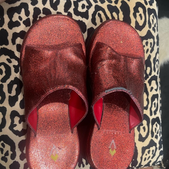 VINTAGE 90s/Y2K Sparkling Red Platform Slides - Picture 1 of 4